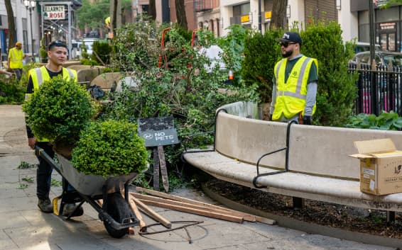 Volunteers tending the planting beds